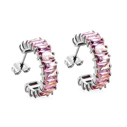 Bulk Buy 304L Steel Pink Violet Gradient Baguette Stud Earrings Factory