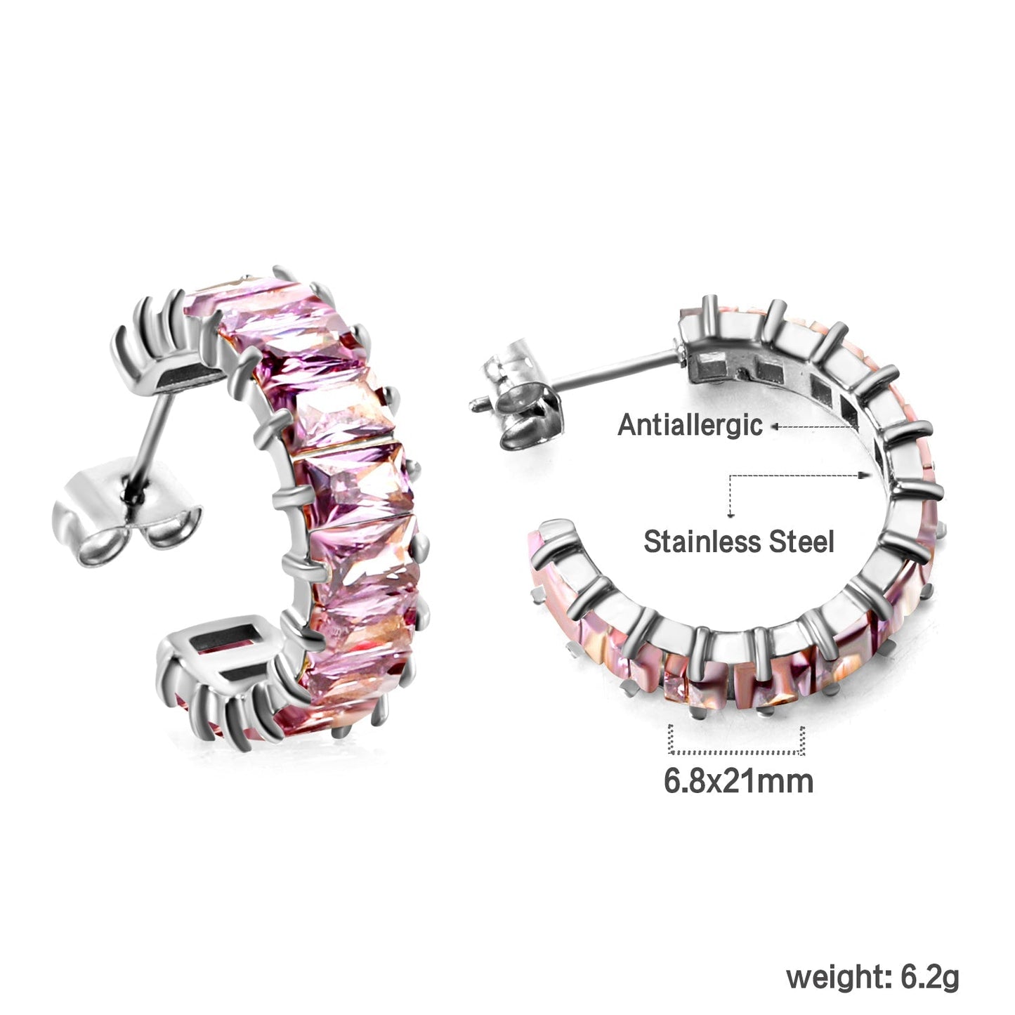 Bulk Buy 304L Steel Pink Violet Gradient Baguette Stud Earrings Factory