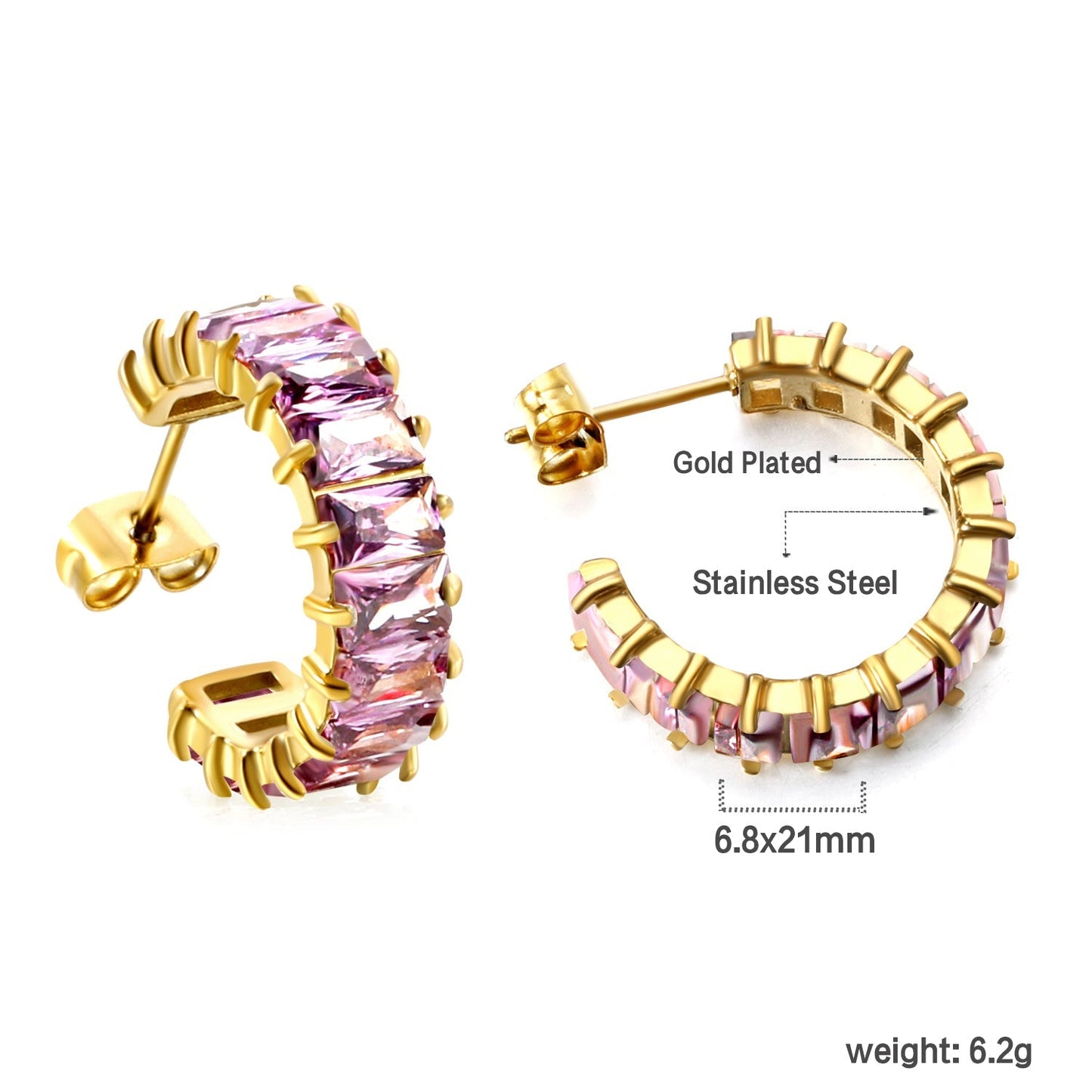 Bulk Buy 304L Steel Pink Violet Gradient Baguette Stud Earrings Factory