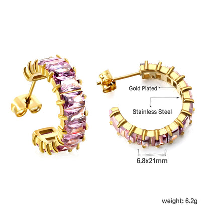 Bulk Buy 304L Steel Pink Violet Gradient Baguette Stud Earrings Factory