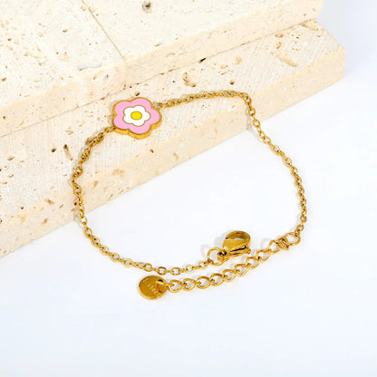Bulk 11mm pink enamel flower pendant kids delicate bracelet 304L