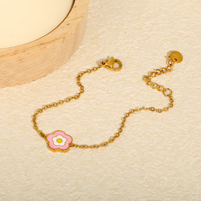 Bulk 11mm pink enamel flower pendant kids delicate bracelet 304L