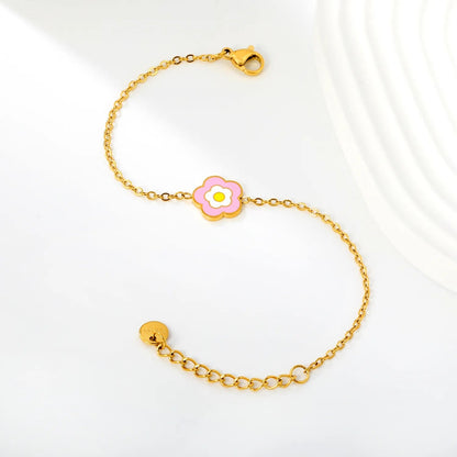 Bulk 11mm pink enamel flower pendant kids delicate bracelet 304L
