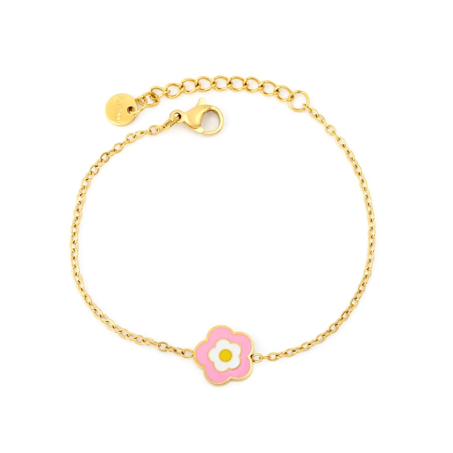 Bulk 11mm pink enamel flower pendant kids delicate bracelet 304L
