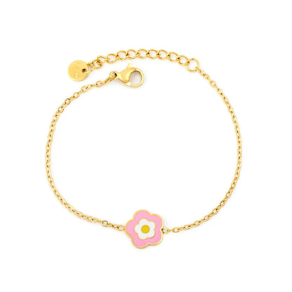 Bulk 11mm pink enamel flower pendant kids delicate bracelet 304L