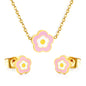 Dainty Enamel 5-Petal Flower Pendant Necklace and Stud Earrings Set