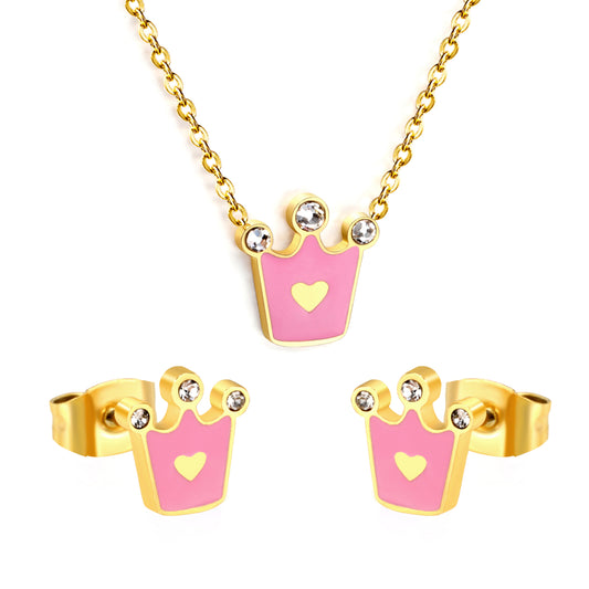 pink crown cz jewelry set