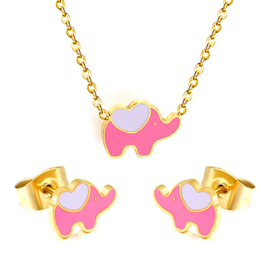 pink elephant jewelry stainless white