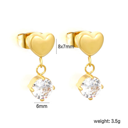 18K PVD Gold Plated Round Solitaire Diamond Charm Earrings Non-Tarnish