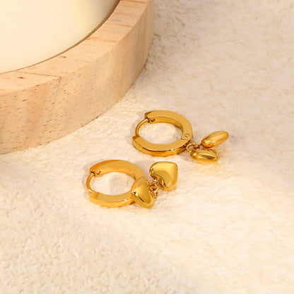 Minimalist Bold Wide Band Huggie Earrings Detachable Smooth 3D Heart