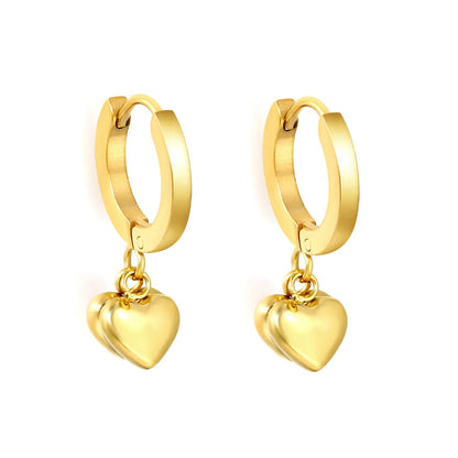 Minimalist Bold Wide Band Huggie Earrings Detachable Smooth 3D Heart