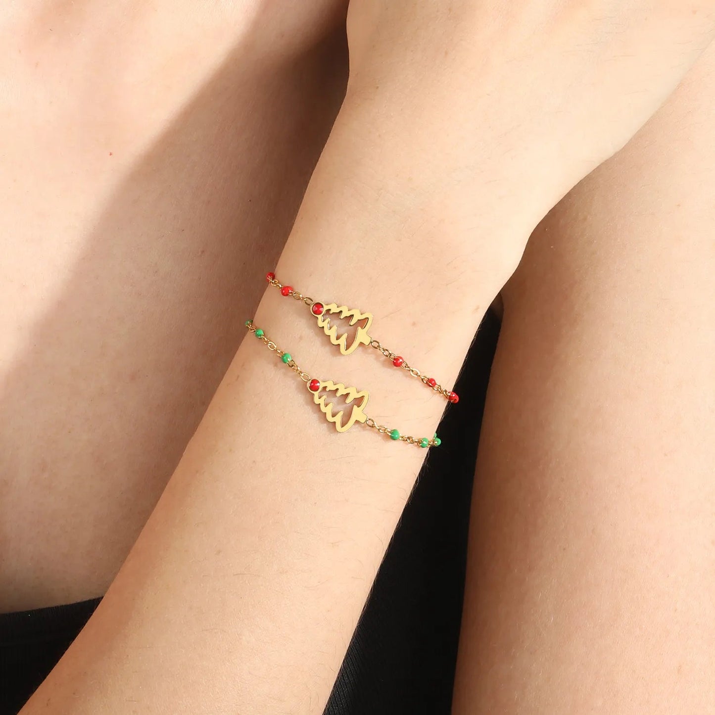 Embrace Festive Holiday Cheer with a Vibrant Red Beaded Christmas Tree Bracelet