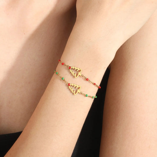 Embrace Festive Holiday Cheer with a Vibrant Red Beaded Christmas Tree Bracelet