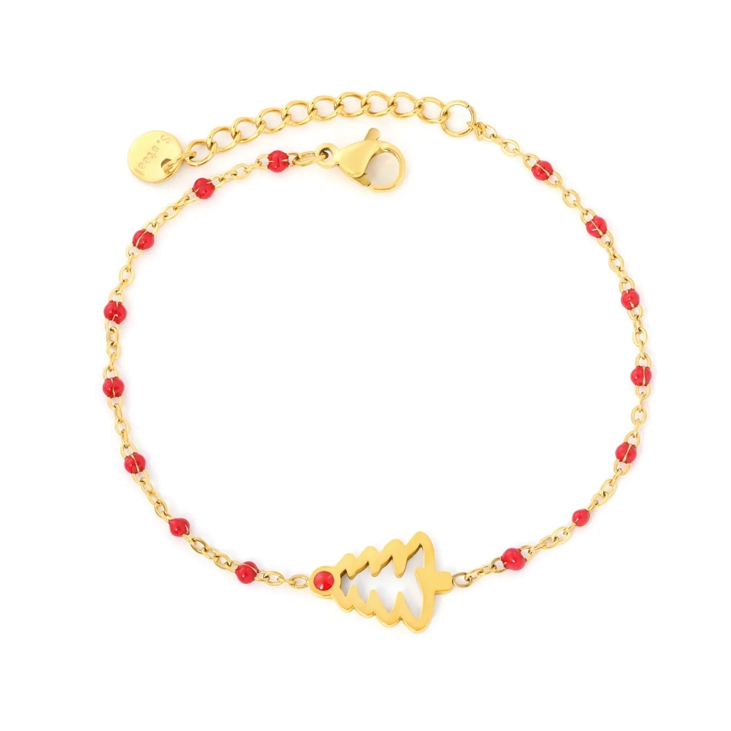 Embrace Festive Holiday Cheer with a Vibrant Red Beaded Christmas Tree Bracelet