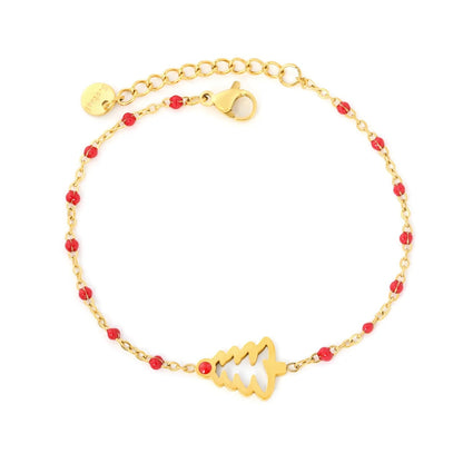 Embrace Festive Holiday Cheer with a Vibrant Red Beaded Christmas Tree Bracelet