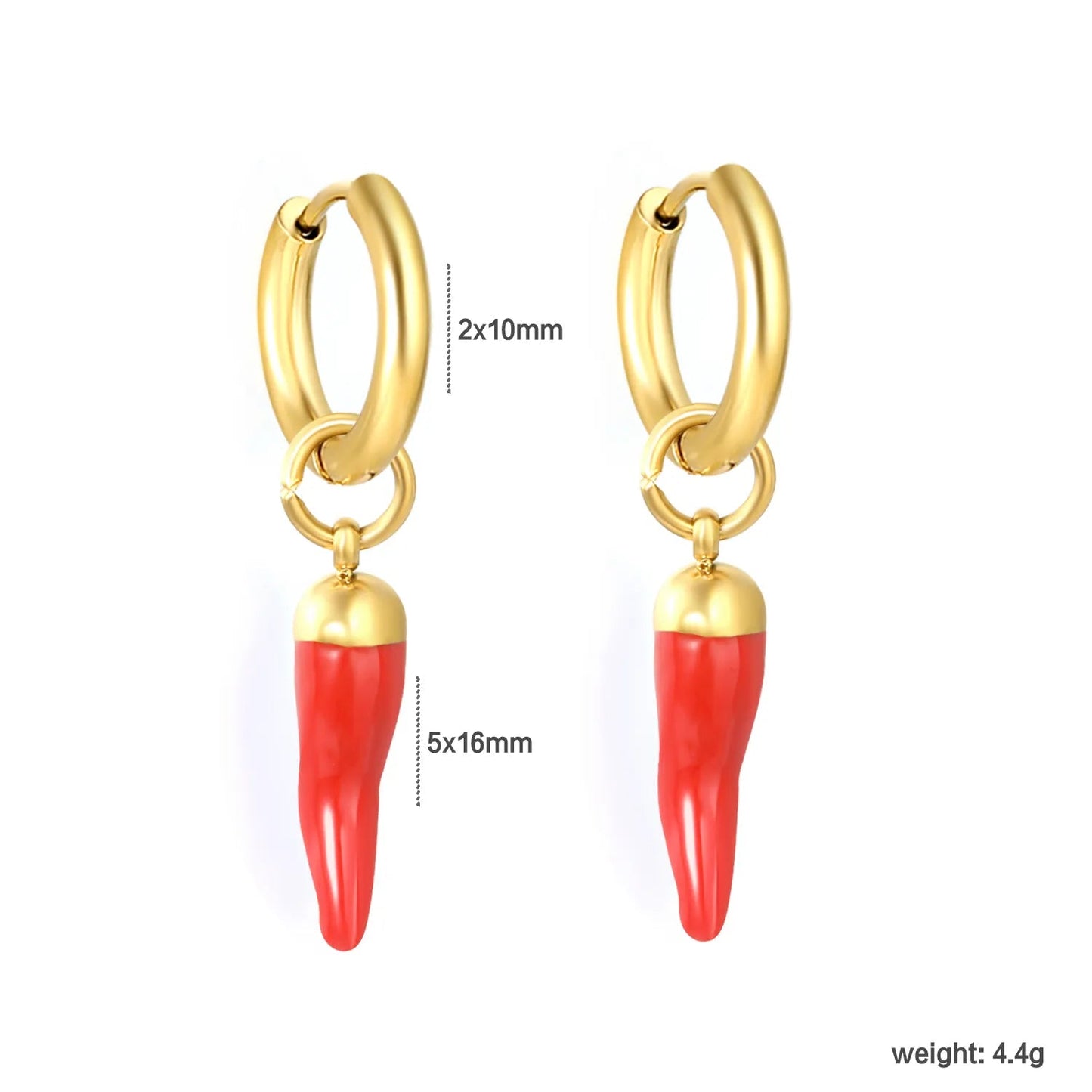 Red Chili Pepper Enamel Drop Hoop Earrings | Spicy Gold 304L