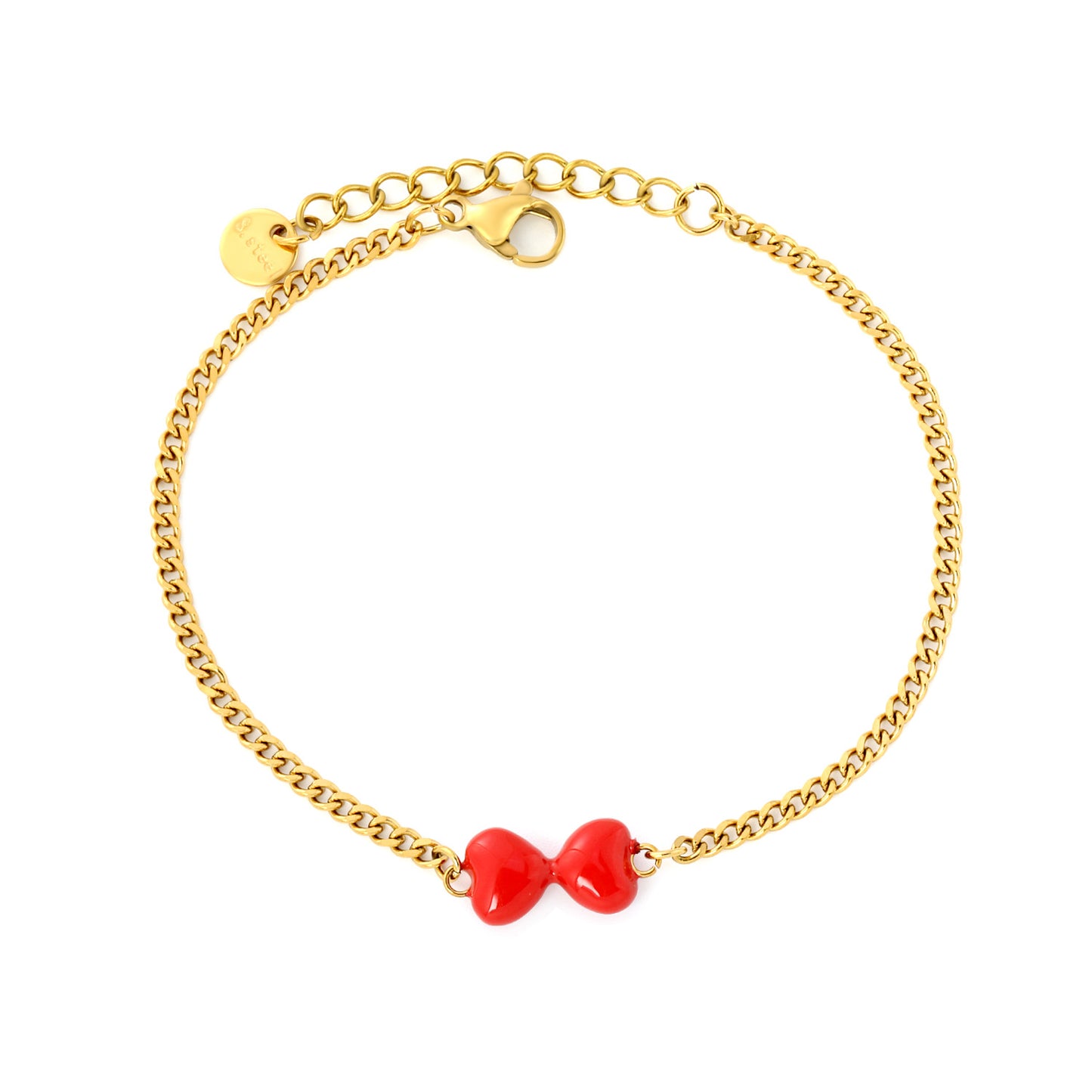 Express Vibrant Passion with Bold Red Enamel Double Hearts Tied in a Bow