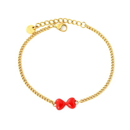 Express Vibrant Passion with Bold Red Enamel Double Hearts Tied in a Bow