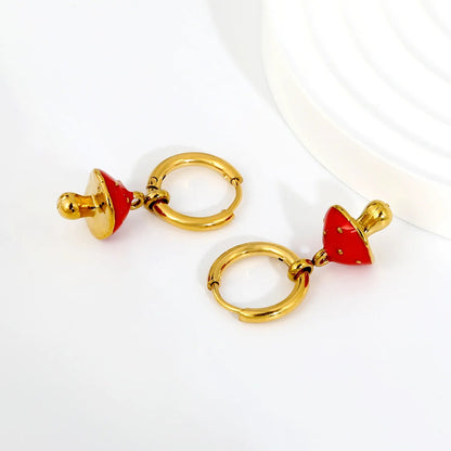 Bulk Buy 304L Steel Glazed Spotted Mushroom Pendant Huggie Earrings Vendor