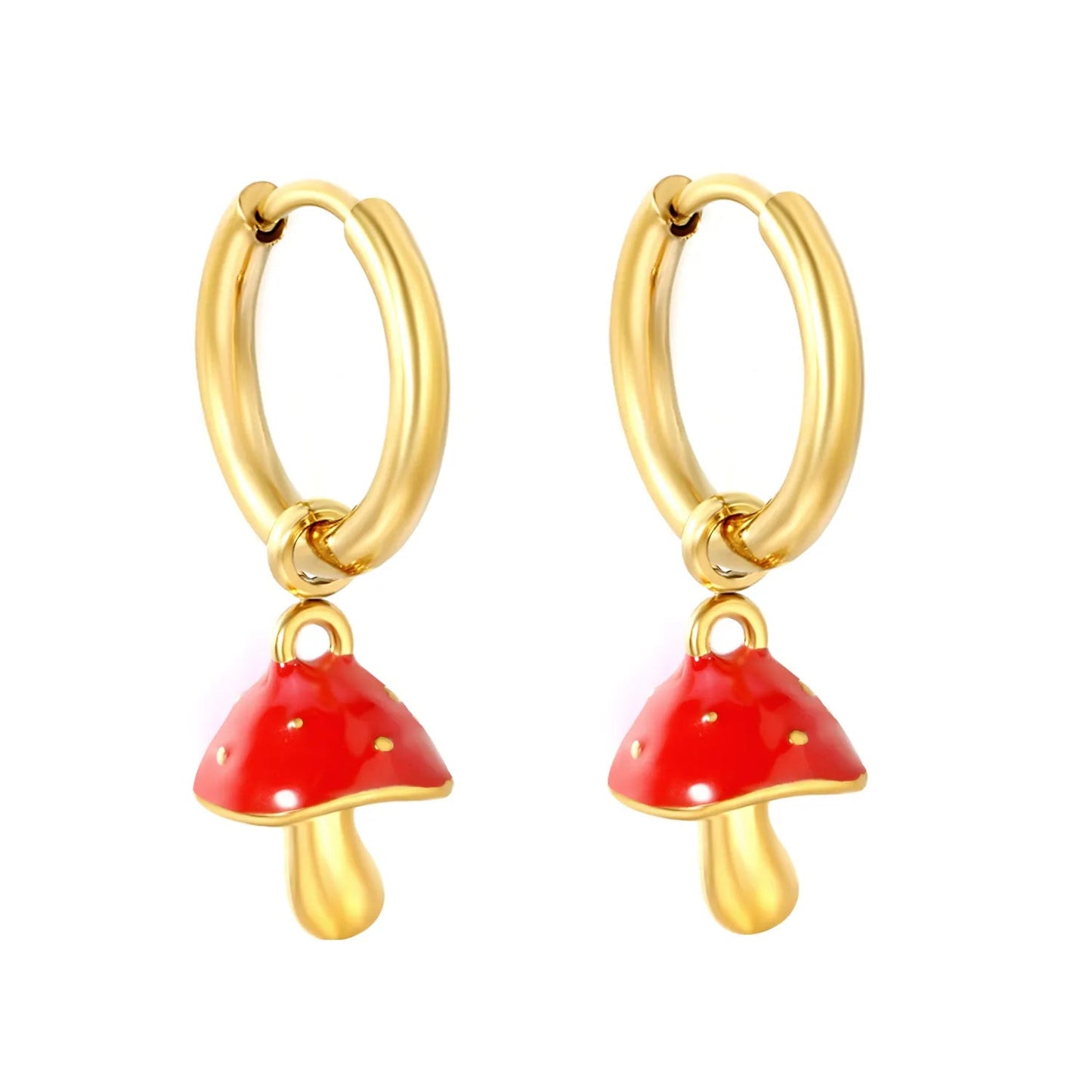 Bulk Buy 304L Steel Glazed Spotted Mushroom Pendant Huggie Earrings Vendor