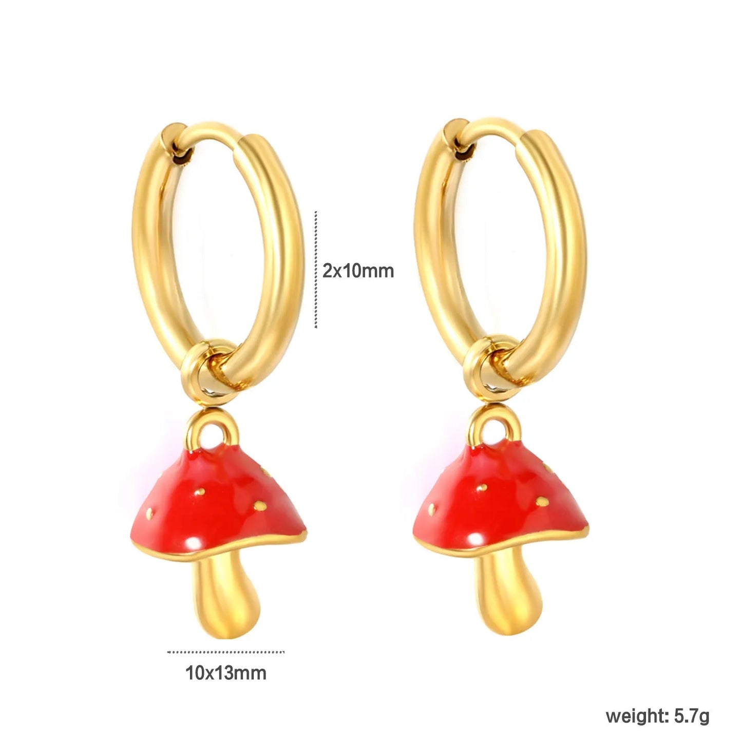 Bulk Buy 304L Steel Glazed Spotted Mushroom Pendant Huggie Earrings Vendor