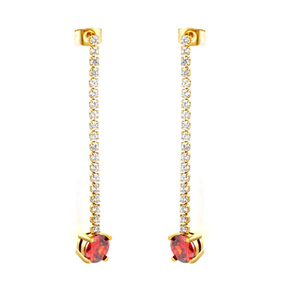 Elegant Statement Sparkling White Tennis Chain Deep Red Drop Earrings