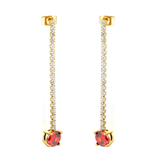 Elegant Statement Sparkling White Tennis Chain Deep Red Drop Earrings