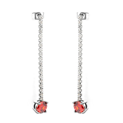 Elegant Statement Sparkling White Tennis Chain Deep Red Drop Earrings