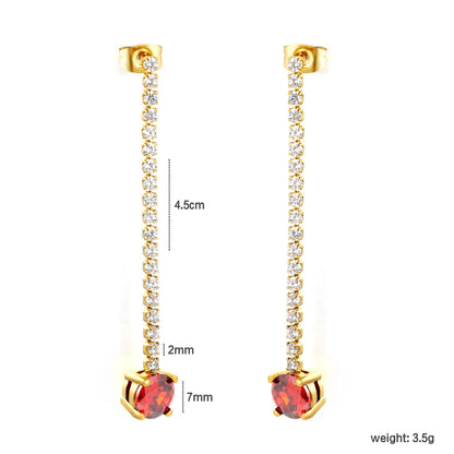 Elegant Statement Sparkling White Tennis Chain Deep Red Drop Earrings