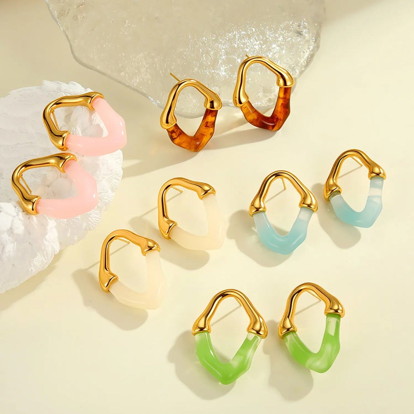 Wholesale Irregular V Resin Patchwork Gold Hoop Earrings Assortment