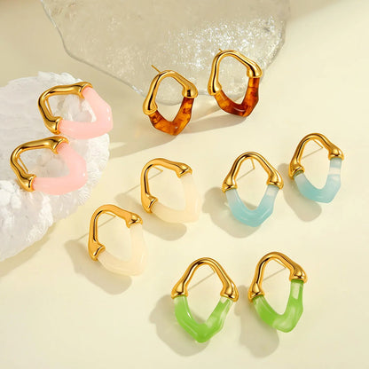 Wholesale Irregular V Resin Patchwork Gold Hoop Earrings Assortment