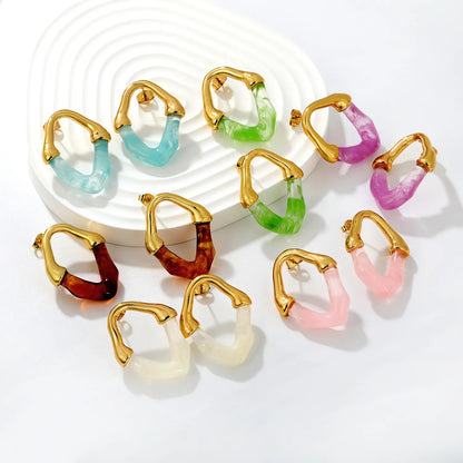 Wholesale Irregular V Resin Patchwork Gold Hoop Earrings Assortment
