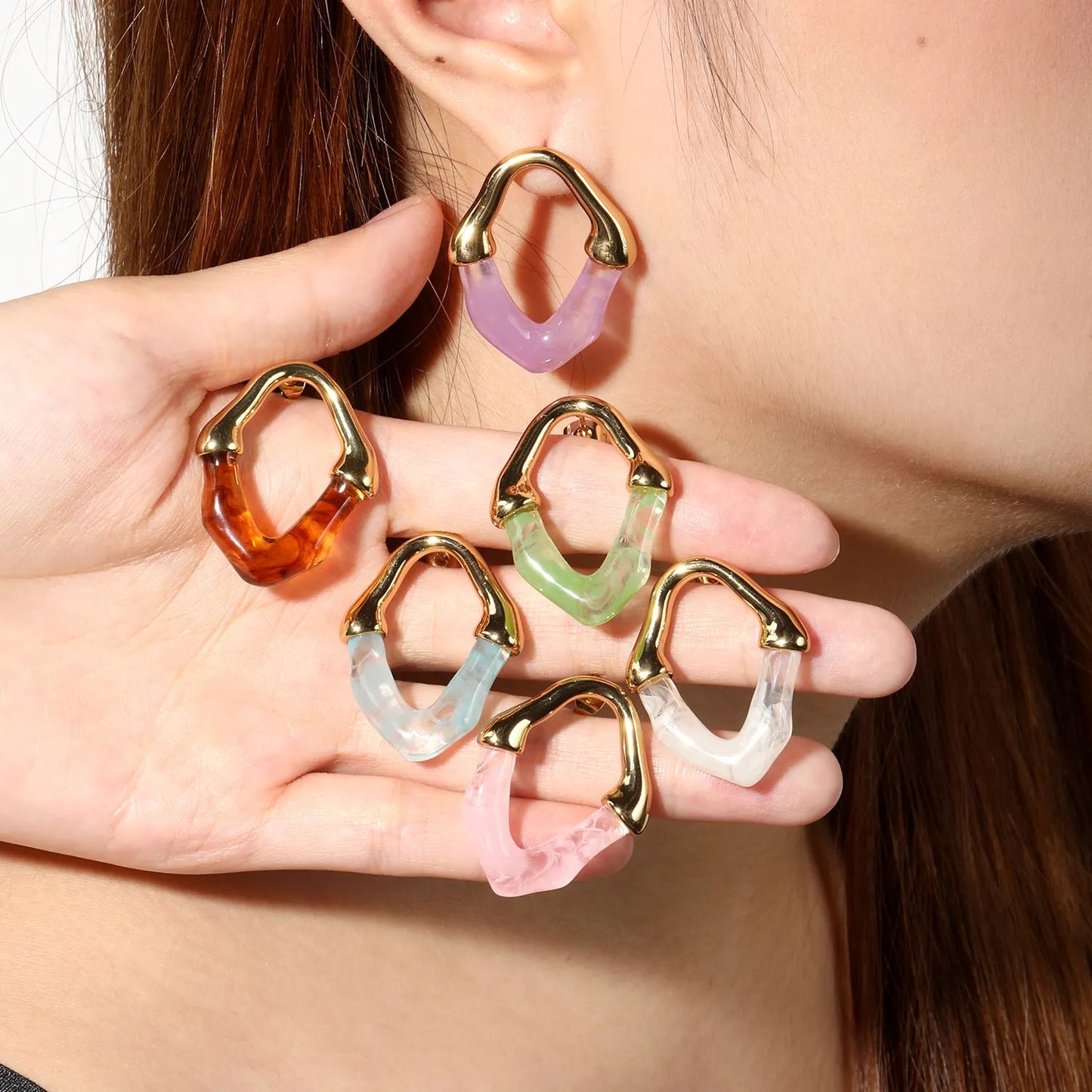 Wholesale Irregular V Resin Patchwork Gold Hoop Earrings Assortment