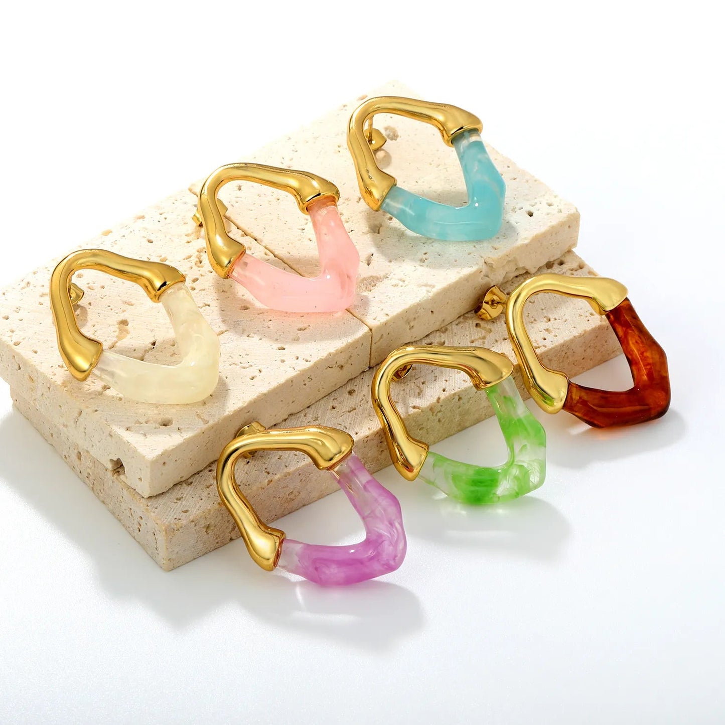 Wholesale Irregular V Resin Patchwork Gold Hoop Earrings Assortment
