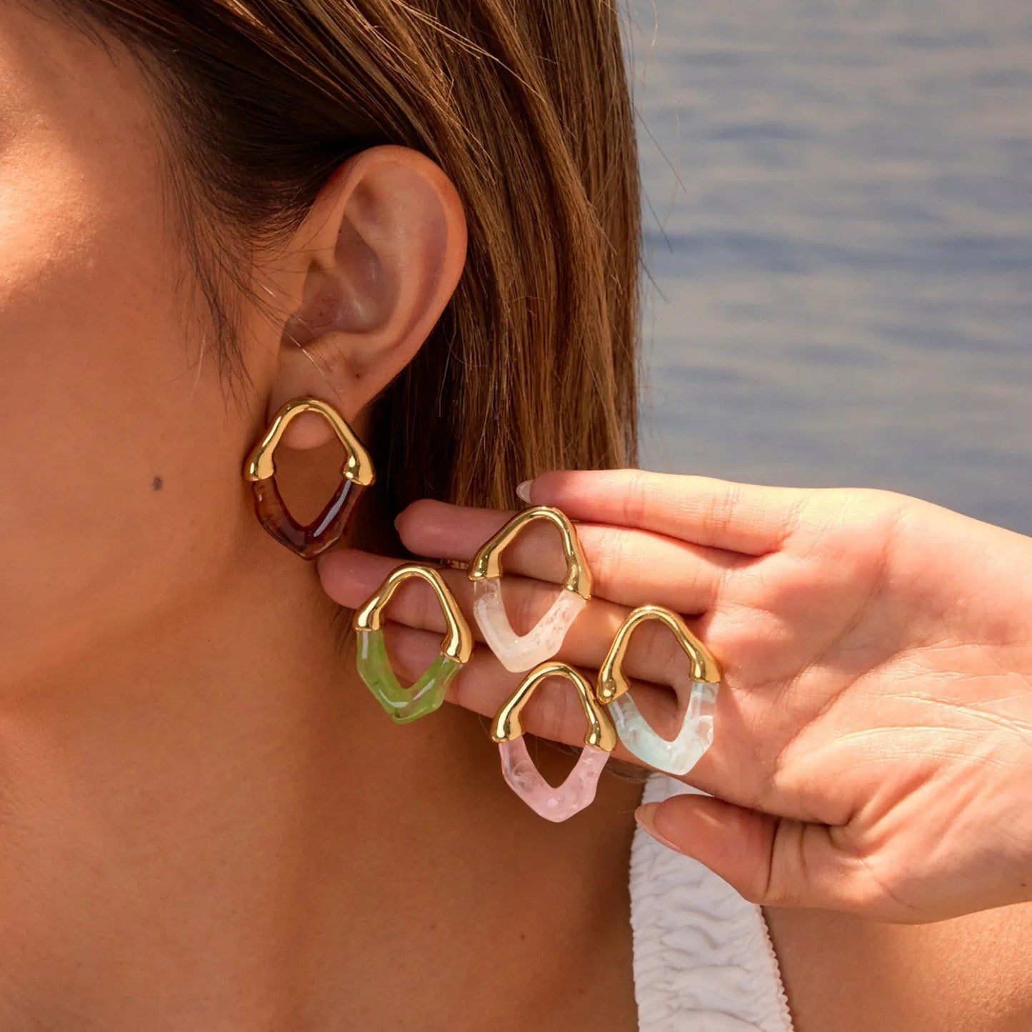 Wholesale Irregular V Resin Patchwork Gold Hoop Earrings Assortment