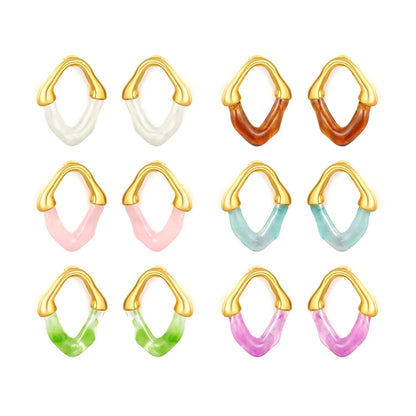 Wholesale Irregular V Resin Patchwork Gold Hoop Earrings Assortment