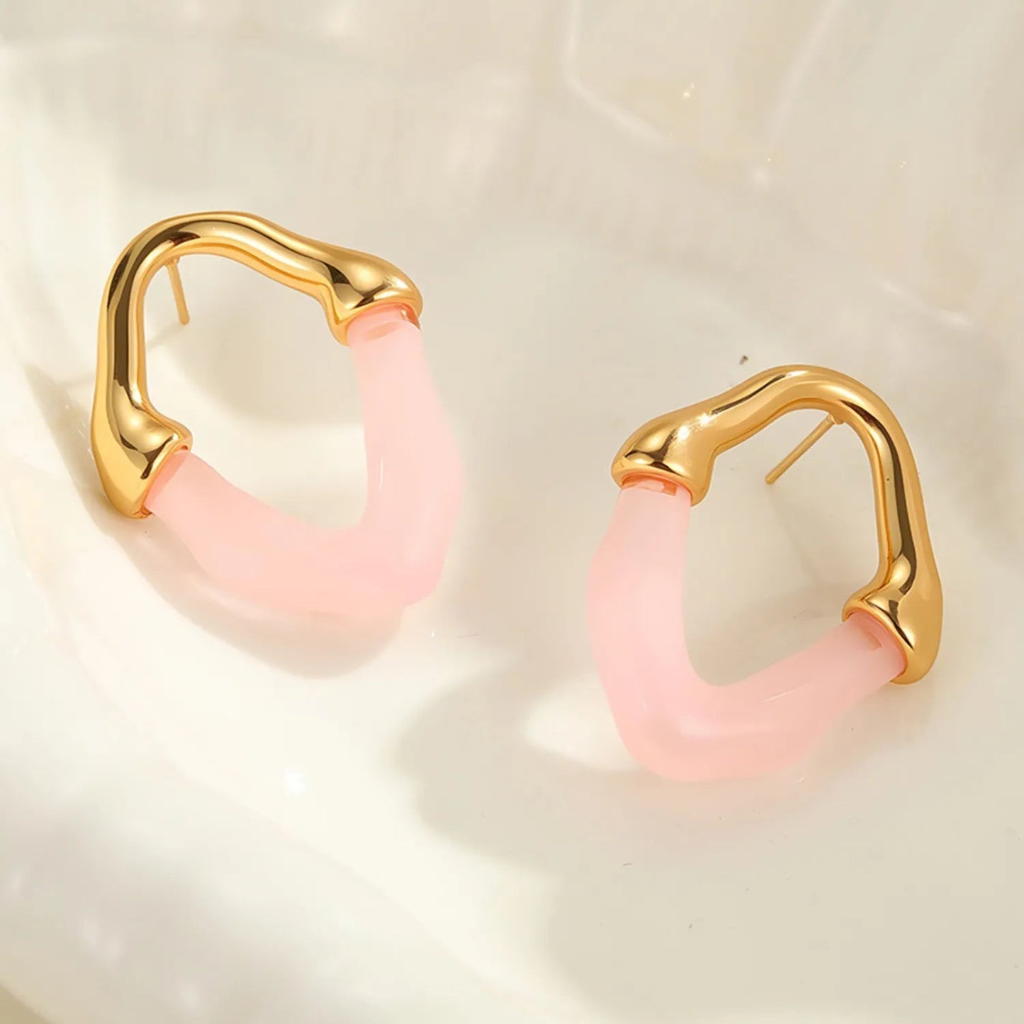 Wholesale Irregular V Resin Patchwork Gold Hoop Earrings Assortment