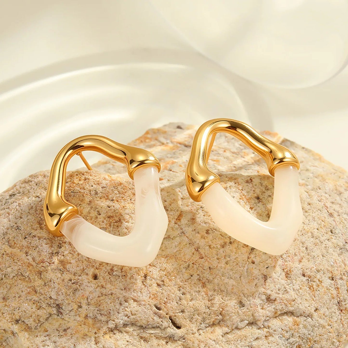 Wholesale Irregular V Resin Patchwork Gold Hoop Earrings Assortment