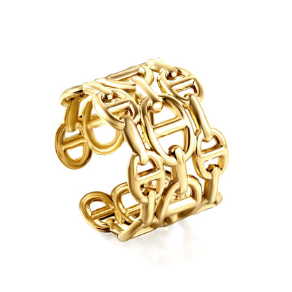 retro chain ring 18k gold crossbar detail wholesale