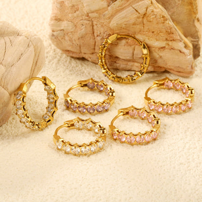 18K PVD Gold Plated Sparkling Cubic Zirconia Hoops Tarnish-Free