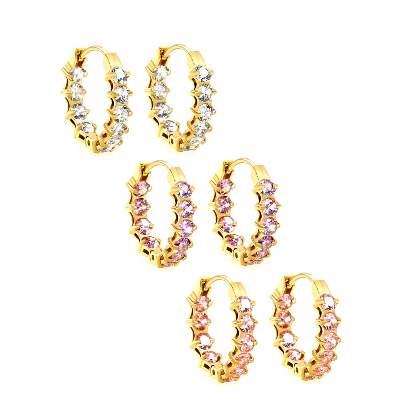 18K PVD Gold Plated Sparkling Cubic Zirconia Hoops Tarnish-Free