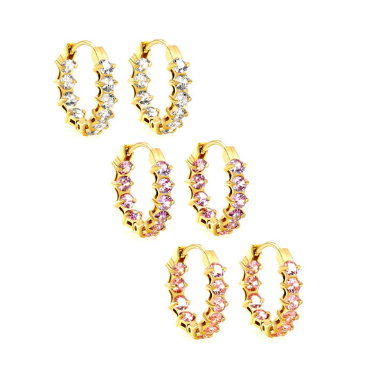18K PVD Gold Plated Sparkling Cubic Zirconia Hoops Tarnish-Free