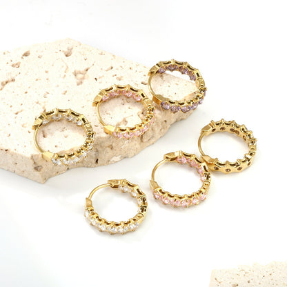 18K PVD Gold Plated Sparkling Cubic Zirconia Hoops Tarnish-Free