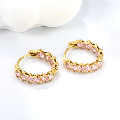 18K PVD Gold Plated Sparkling Cubic Zirconia Hoops Tarnish-Free
