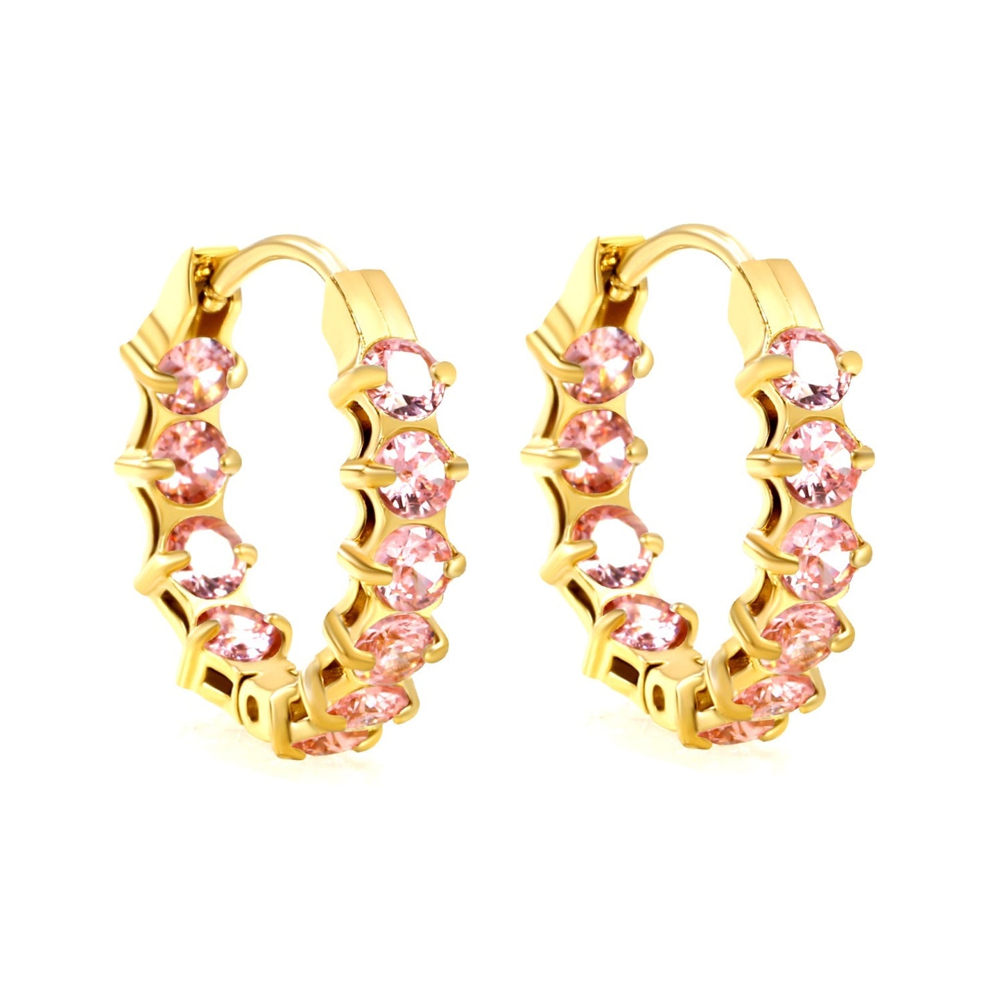 18K PVD Gold Plated Sparkling Cubic Zirconia Hoops Tarnish-Free
