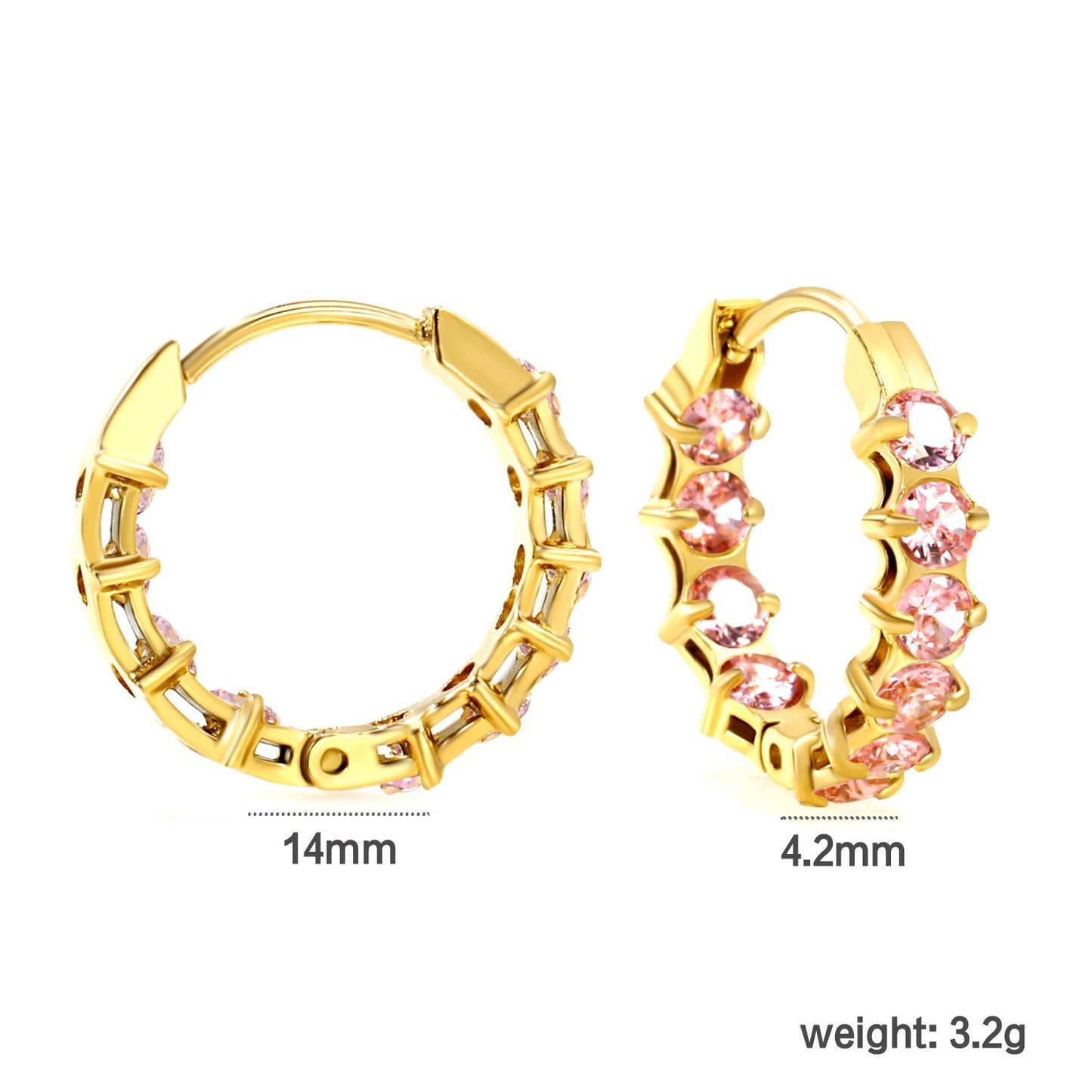 18K PVD Gold Plated Sparkling Cubic Zirconia Hoops Tarnish-Free