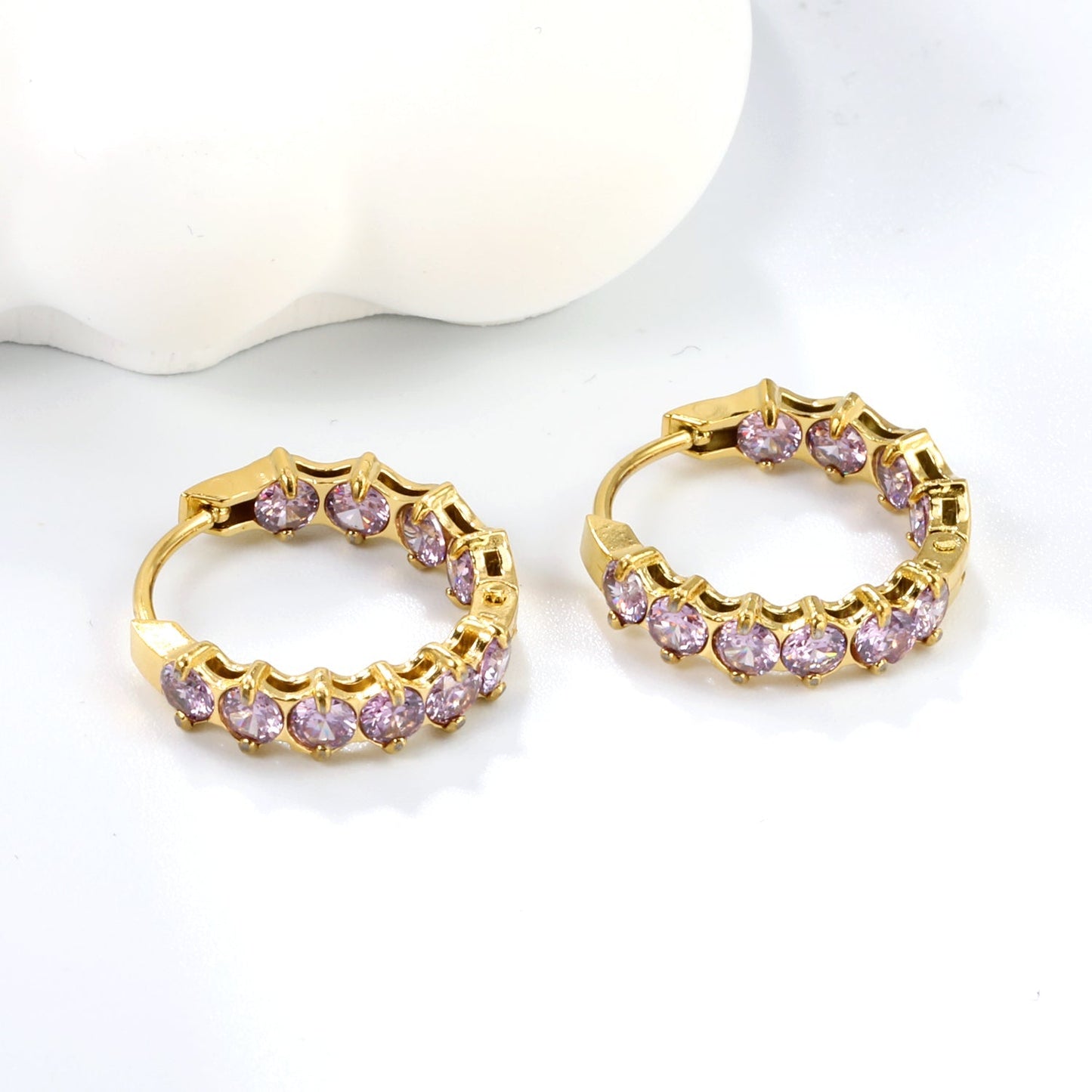 18K PVD Gold Plated Sparkling Cubic Zirconia Hoops Tarnish-Free