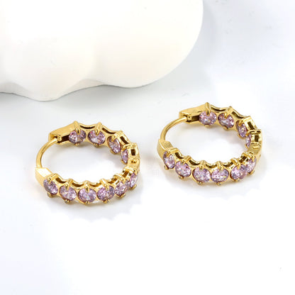 18K PVD Gold Plated Sparkling Cubic Zirconia Hoops Tarnish-Free