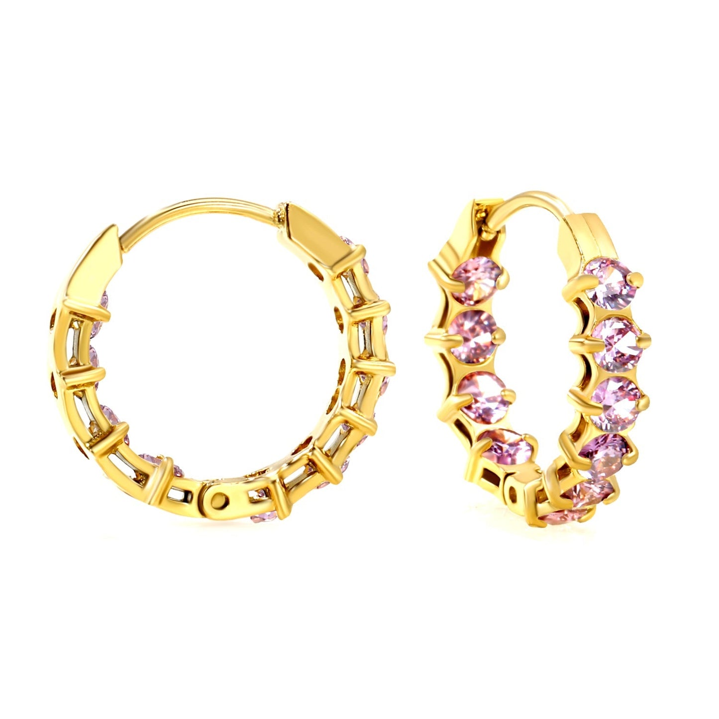 18K PVD Gold Plated Sparkling Cubic Zirconia Hoops Tarnish-Free