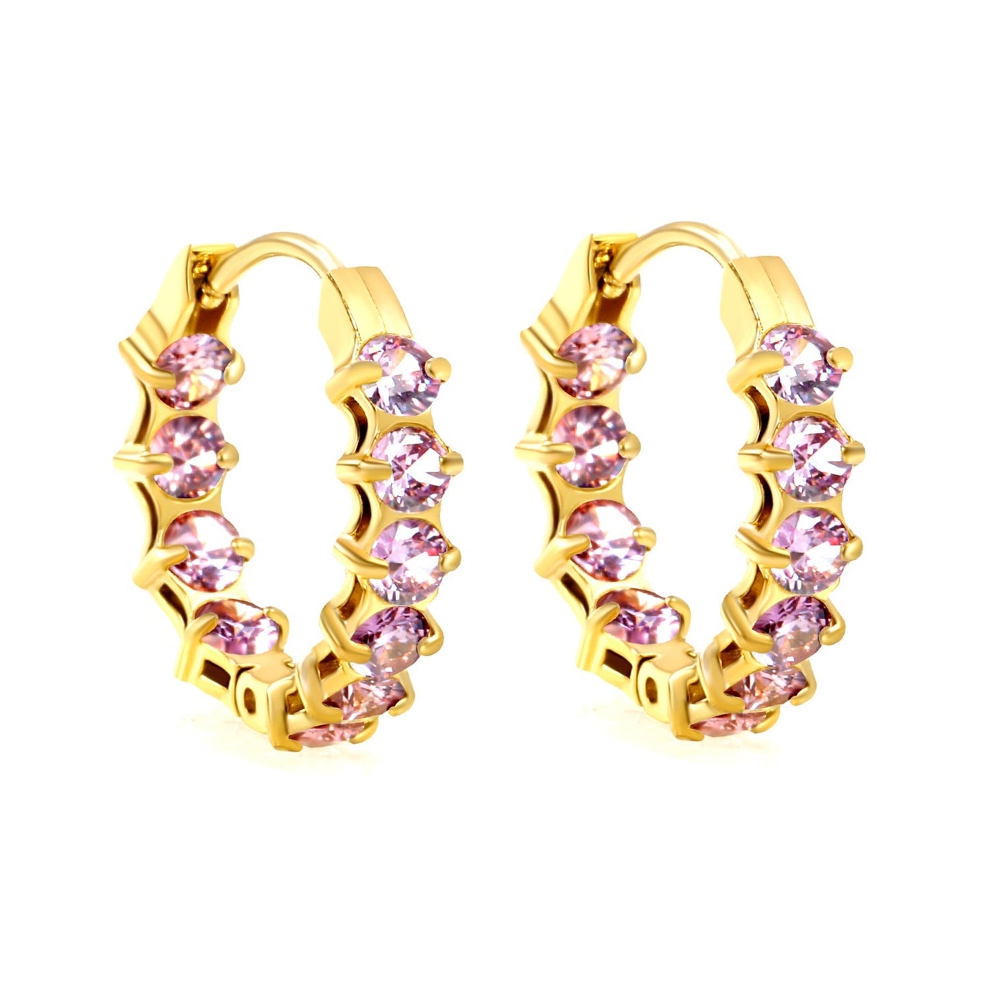 18K PVD Gold Plated Sparkling Cubic Zirconia Hoops Tarnish-Free